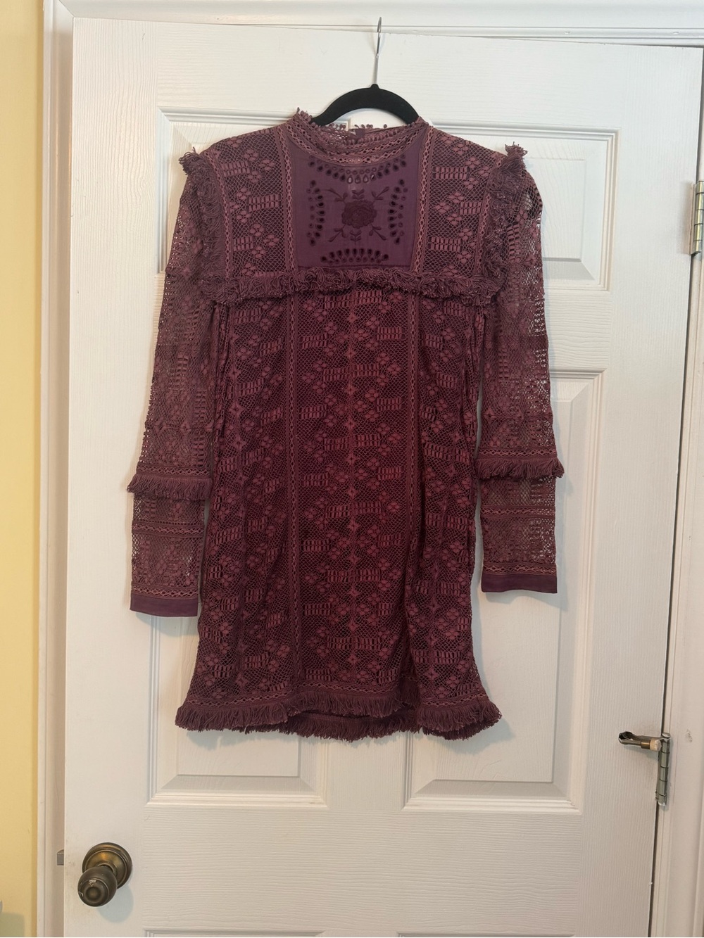 LoveShackFancy Burgundy Plum Lace Mini Dress - Picture 2 of 7